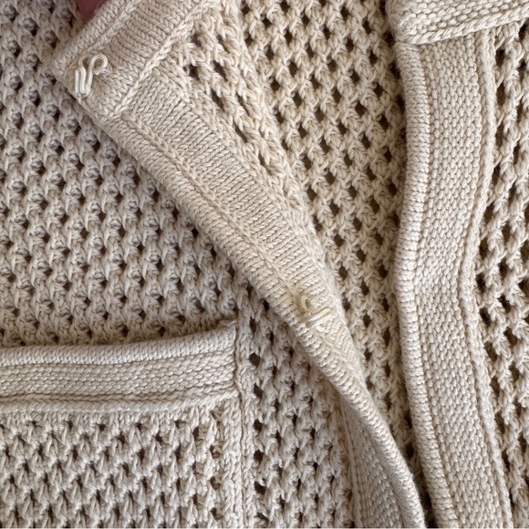 J Crew Light Beige Open Knit Pointelle Stick Cardigan Womens Size S Cotton - Picture 11 of 11